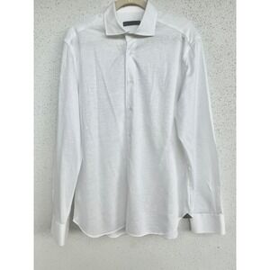 Corneliani Mens White Jersey Knit Long Sleeve Button Down Shirt Size 42 Italy